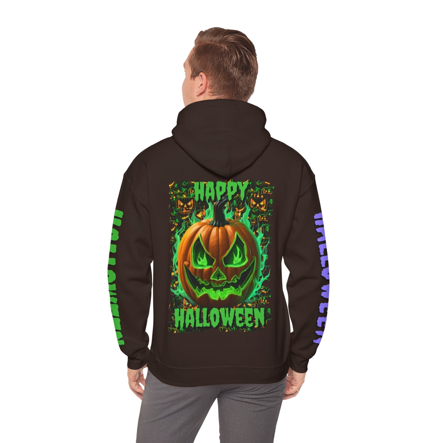 Happy Halloween Green Jack Hoodie Unisex Hooded Sweatshirt by cypherpunkgear