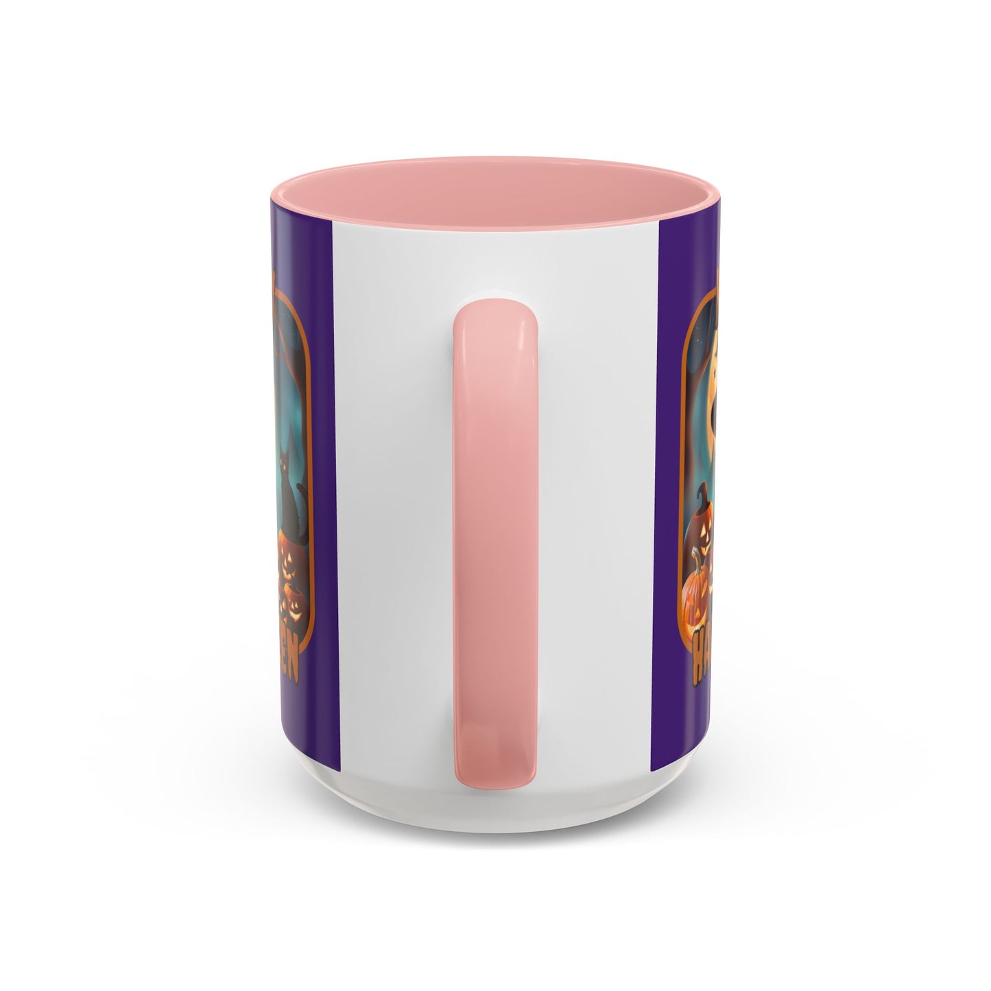 Happy Halloween Cute Witch Orange font Purple Accent Mug by CreepyCrafts.boo