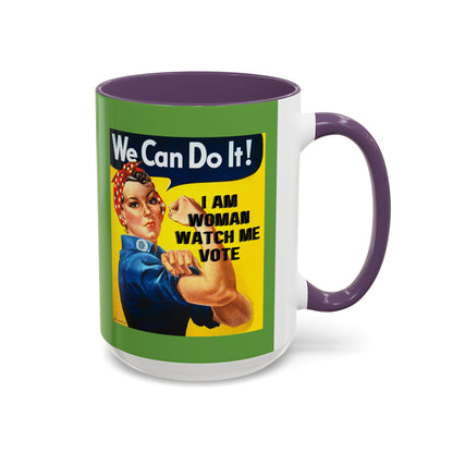 I Am Woman Watch Me Vote Rosie Green Accent Mug by cypherpunkgear.com