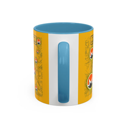 Monero (XMR) don't assume your freedoms are assured Yellow Accent Mug by cypherpunkgear.com