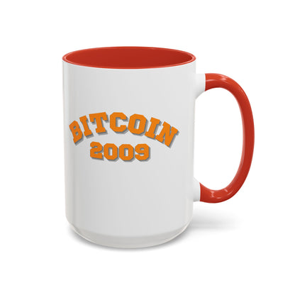Bitcoin 2009 White Accent Mug by cypherpunkgear.com