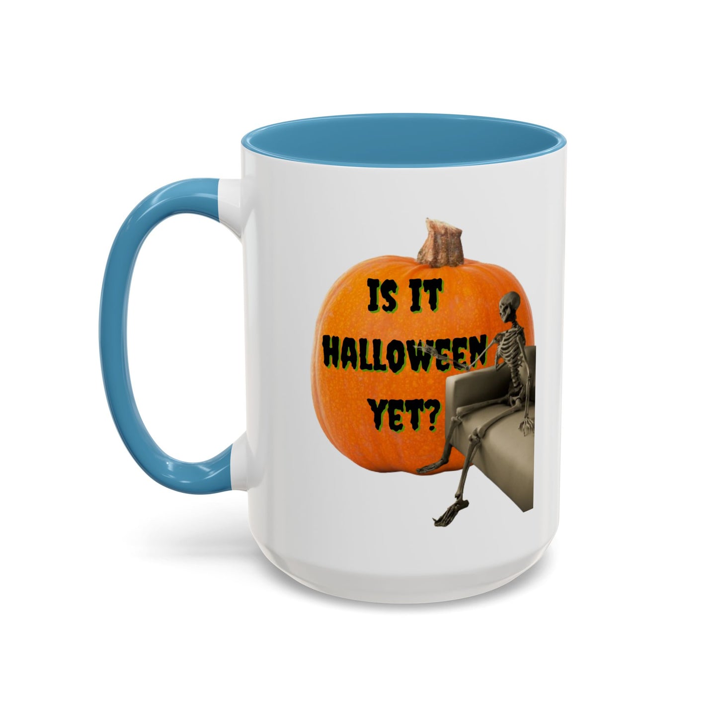Is it Halloween yet? Skeleton's Giant Pumpkin White Accent Mug by CreepyCrafts.boo