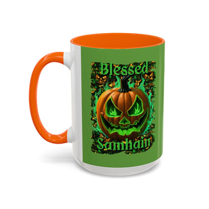 Blessed Samhain Green Jack Green Accent Mug by CreepyCrafts.boo
