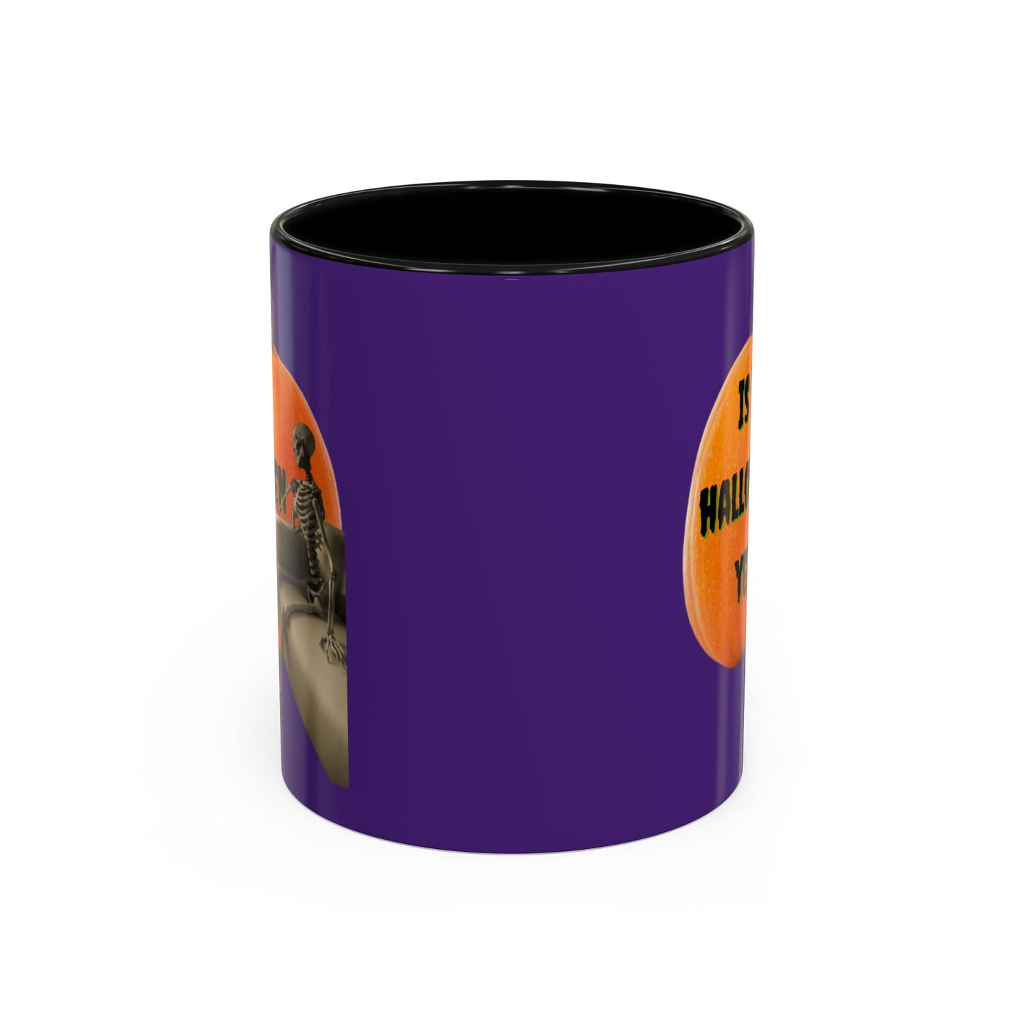 Is it Halloween yet? Skeleton's Giant Pumpkin Purple Accent Mug by CreepyCrafts.boo