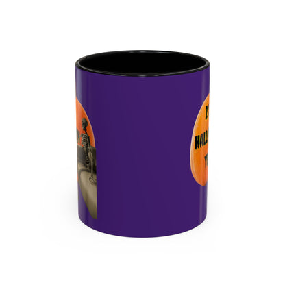 Is it Halloween yet? Skeleton's Giant Pumpkin Purple Accent Mug by CreepyCrafts.boo