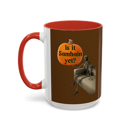 Is it Samhain yet? Skeleton's Pumpkin Brown Accent Mug by CreepyCrafts.boo