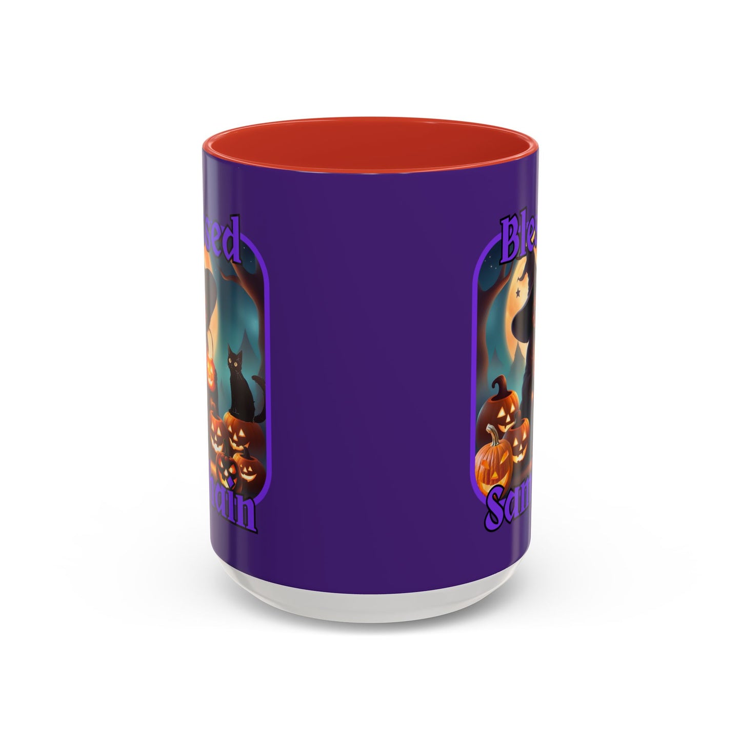Blessed Samhain Cute Witch Purple font Purple Accent Mug by CreepyCrafts.boo