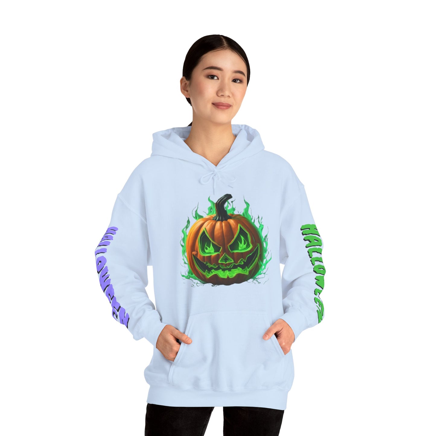 Happy Halloween Green Jack Hoodie Unisex Hooded Sweatshirt by CreepyCrafts.boo