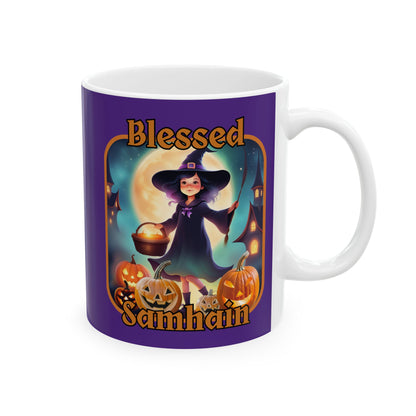 Blessed Samhain Little Witch ORfont Purple Mug by cypherpunkgear