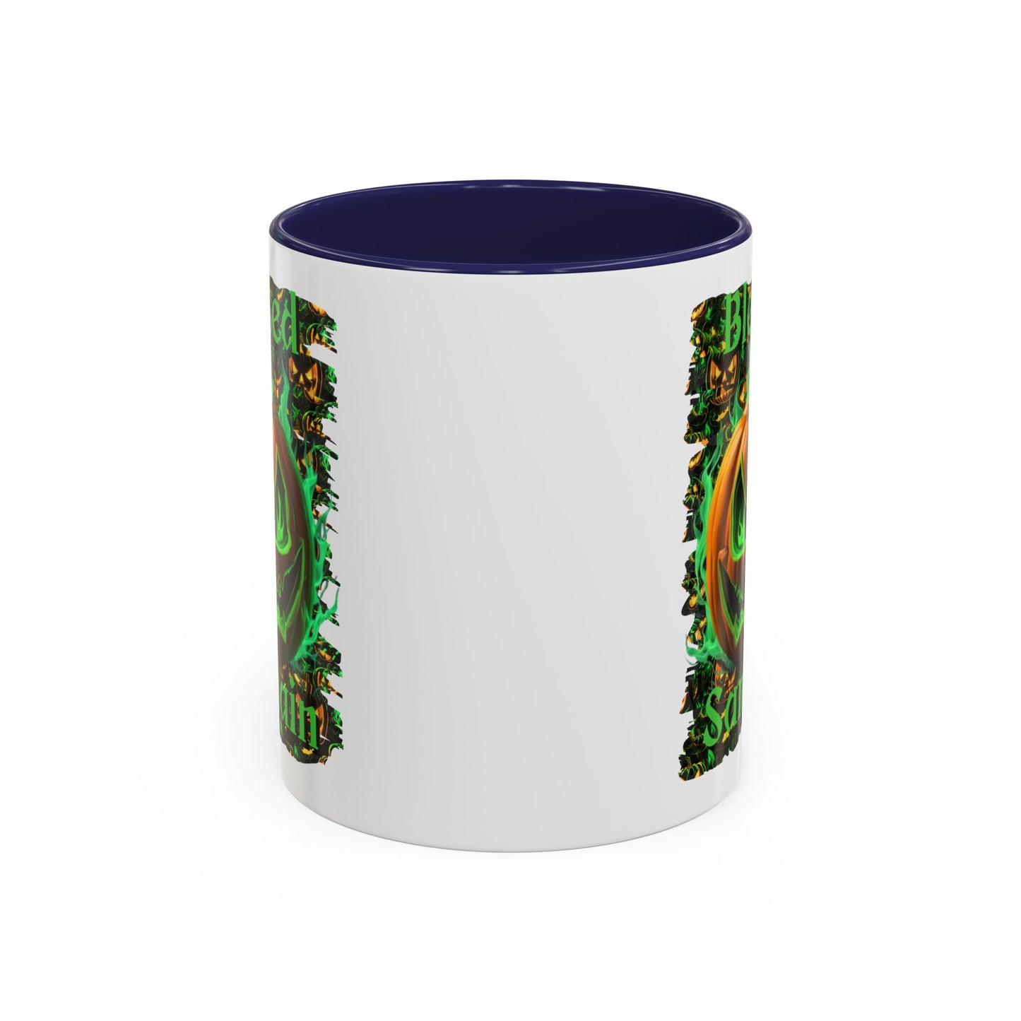 Blessed Samhain Green Jack White Accent Mug by CreepyCrafts.boo