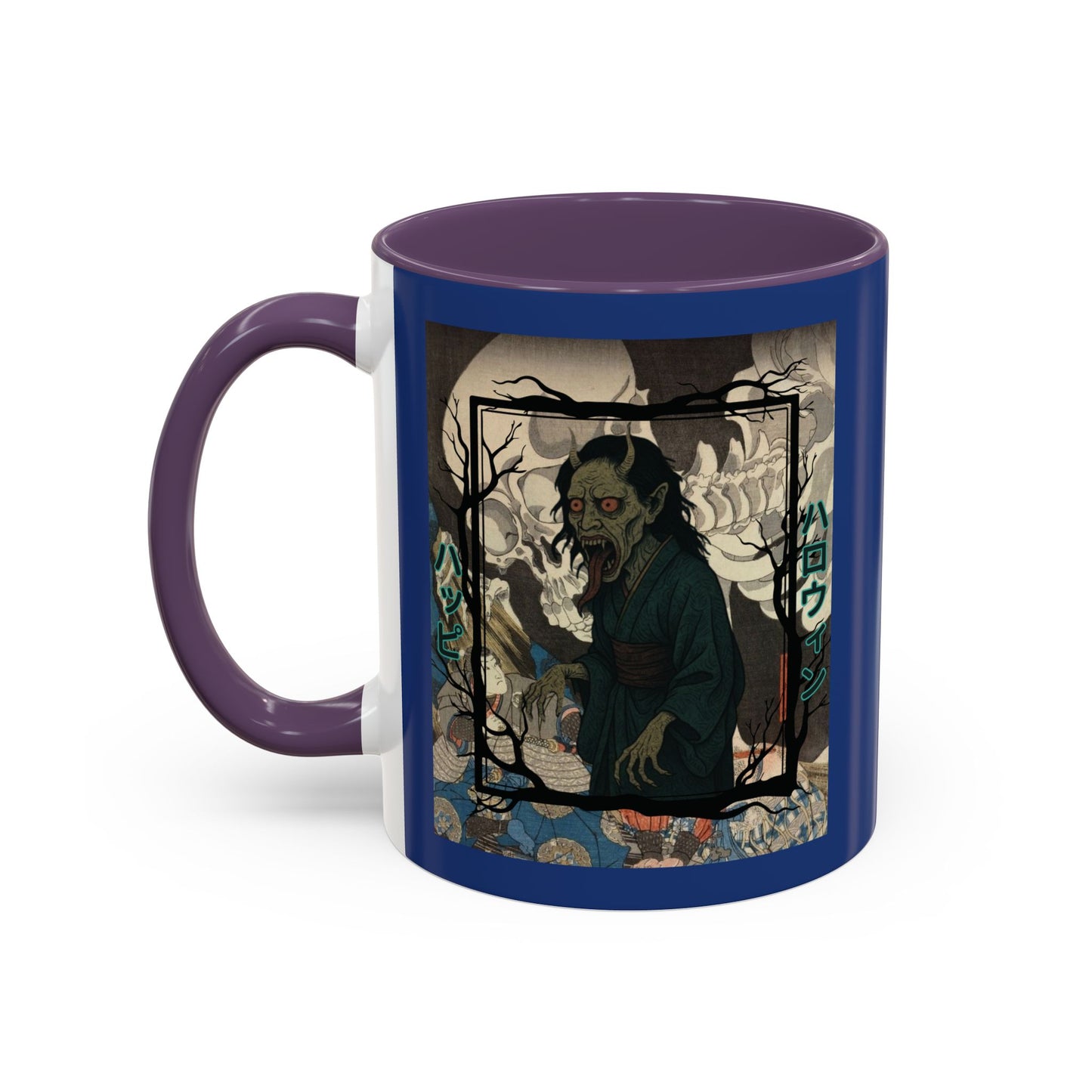 Yōkai Happy Halloween Dark Blue Accent Mug by CreepyCrafts.boo