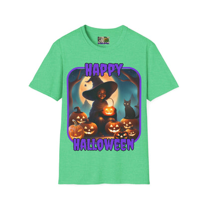 Happy Halloween Cute Witch Purple font Dark colors Unisex T-Shirt by CreepyCrafts.boo