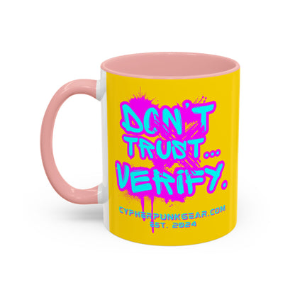 Don't Trust...Verify. Yellow Accent Mug by cypherpunkgear.com