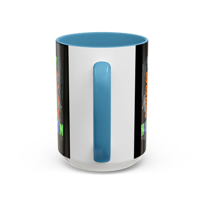 Spooky Happy Halloween Ghost Mixed font Black Accent Mug by CreepyCrafts.boo