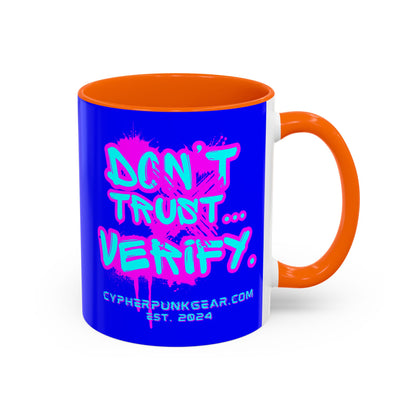 Don't Trust...Verify. Dark Blue Accent Mug by cypherpunkgear.com