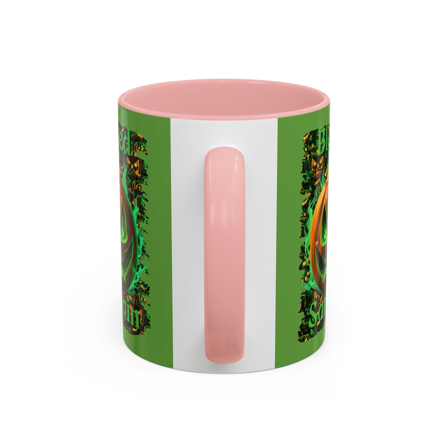 Blessed Samhain Green Jack Green Accent Mug by CreepyCrafts.boo