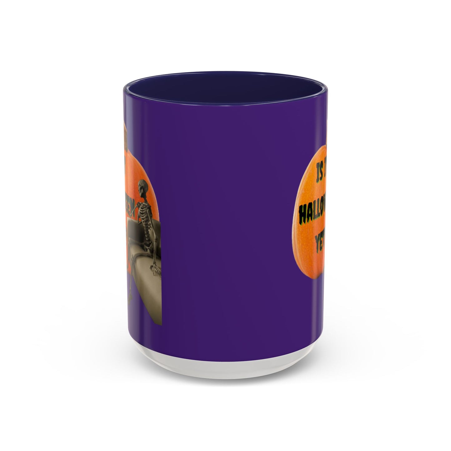 Is it Halloween yet? Skeleton's Giant Pumpkin Purple Accent Mug by CreepyCrafts.boo