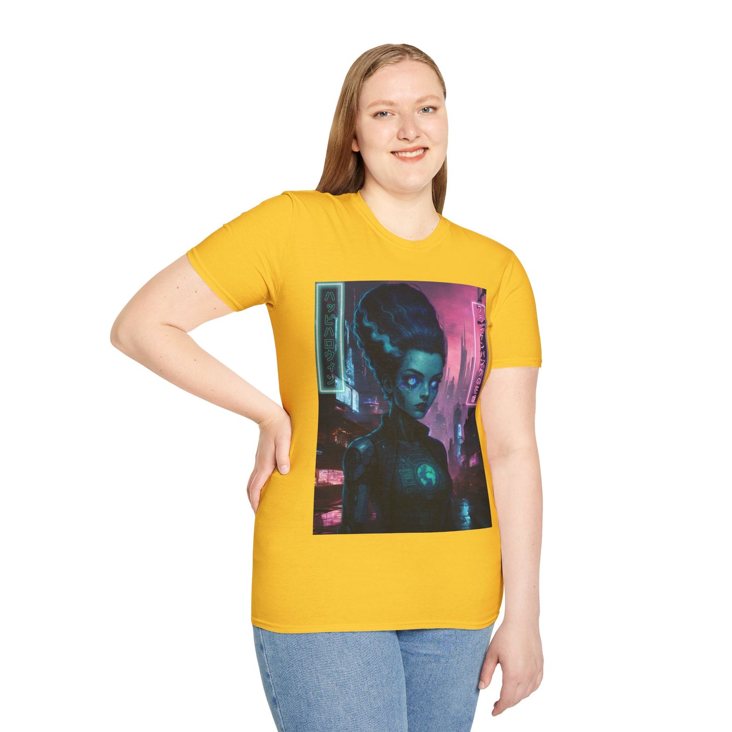 Neon Bride of Frankenstein Light colors Unisex T-Shirt by CreepyCrafts.boo