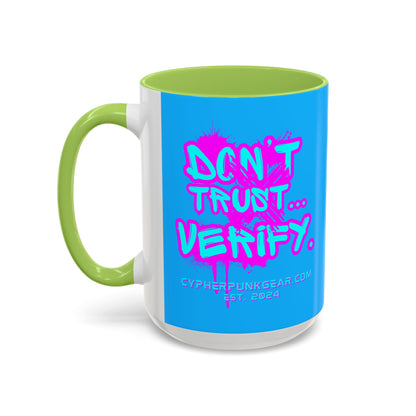 Don't Trust...Verify. Light Blue Accent Mug by cypherpunkgear.com