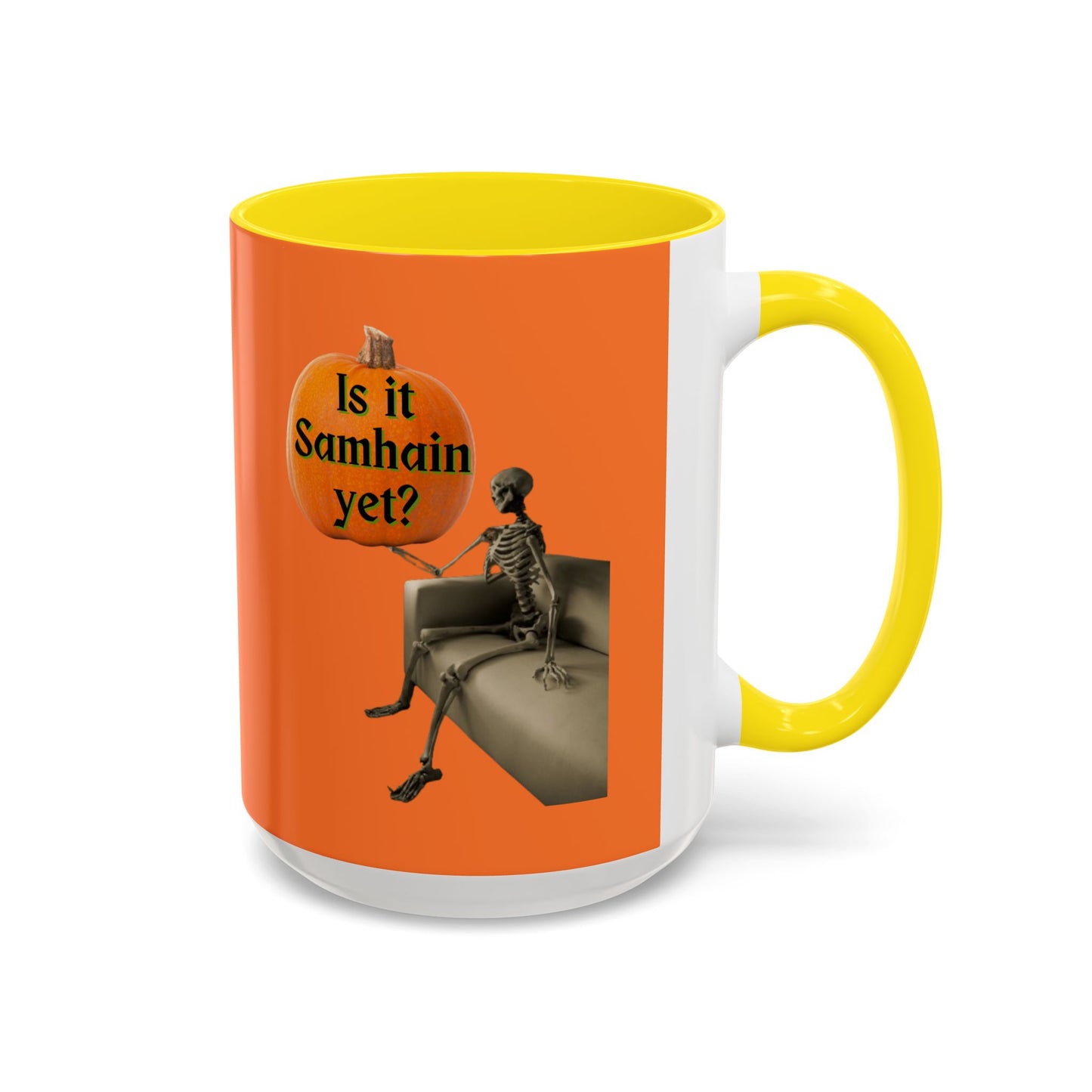Is it Samhain yet? Skeleton's Pumpkin Orange Accent Mug by CreepyCrafts.boo