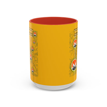 Monero (XMR) don't assume your freedoms are assured Yellow Accent Mug by cypherpunkgear.com