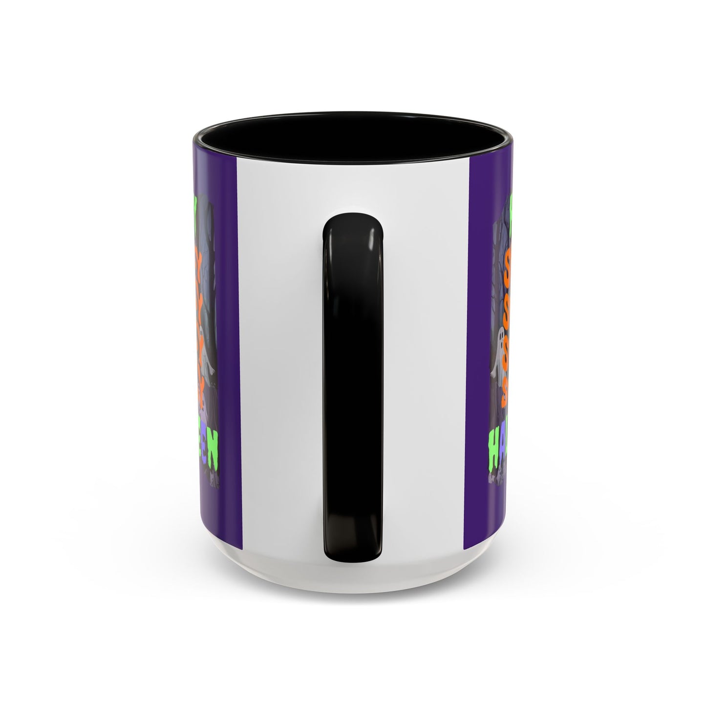 Spooky Happy Halloween Ghost Mixed font Purple Accent Mug by CreepyCrafts.boo
