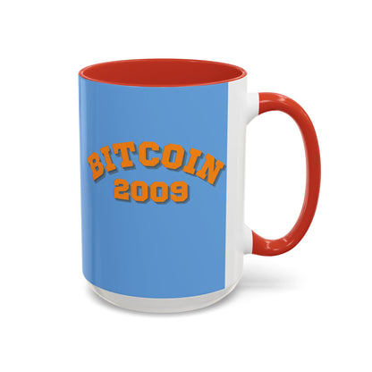 Bitcoin 2009 Light Blue Accent Mug by cypherpunkgear.com