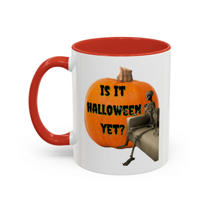 Is it Halloween yet? Skeleton's Giant Pumpkin White Accent Mug by CreepyCrafts.boo