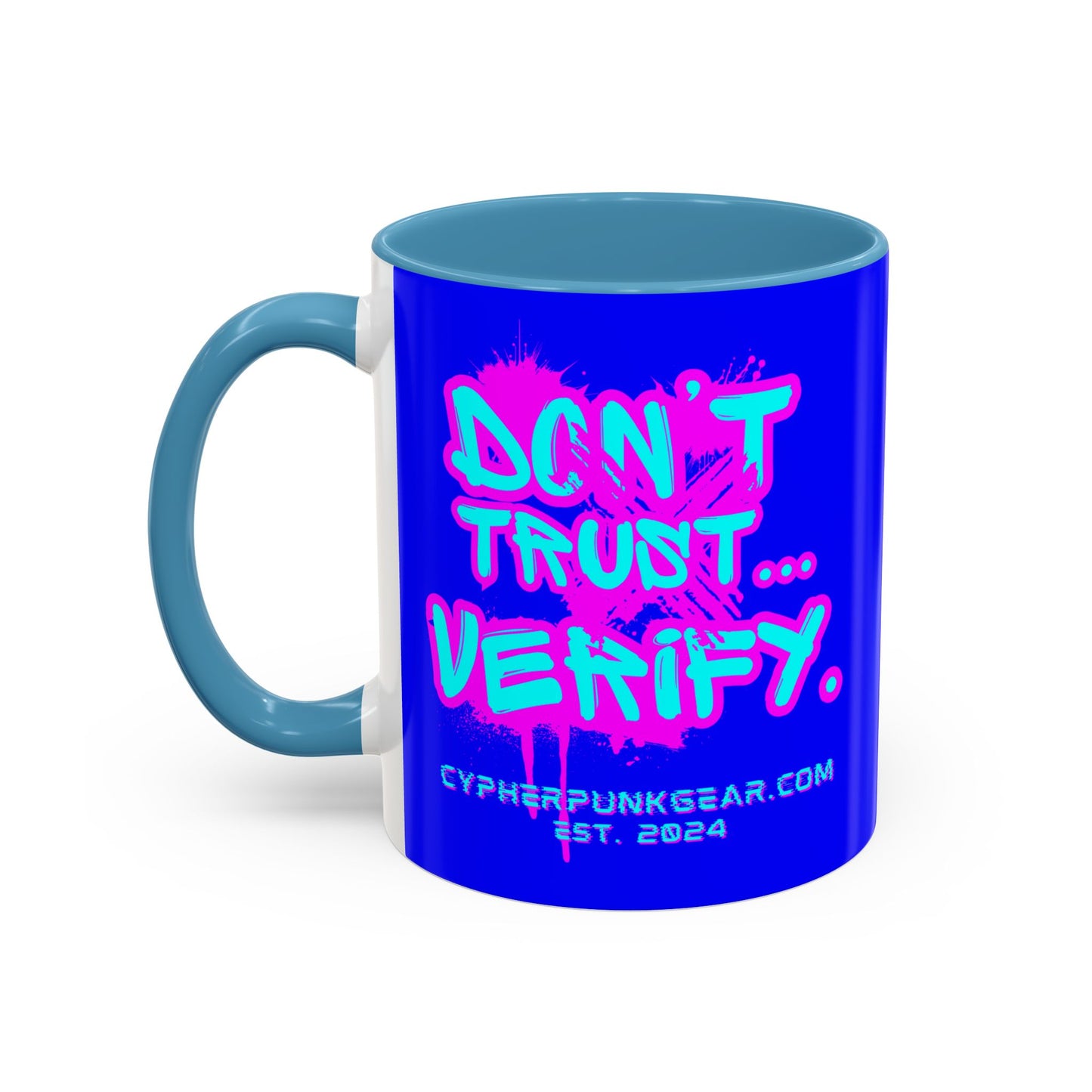 Don't Trust...Verify. Dark Blue Accent Mug by cypherpunkgear.com