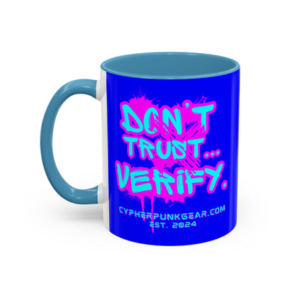 Don't Trust...Verify. Dark Blue Accent Mug by cypherpunkgear.com