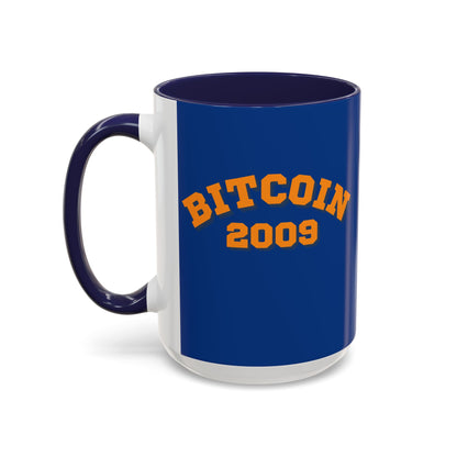 Bitcoin 2009 Dark Blue Accent Mug by cypherpunkgear.com