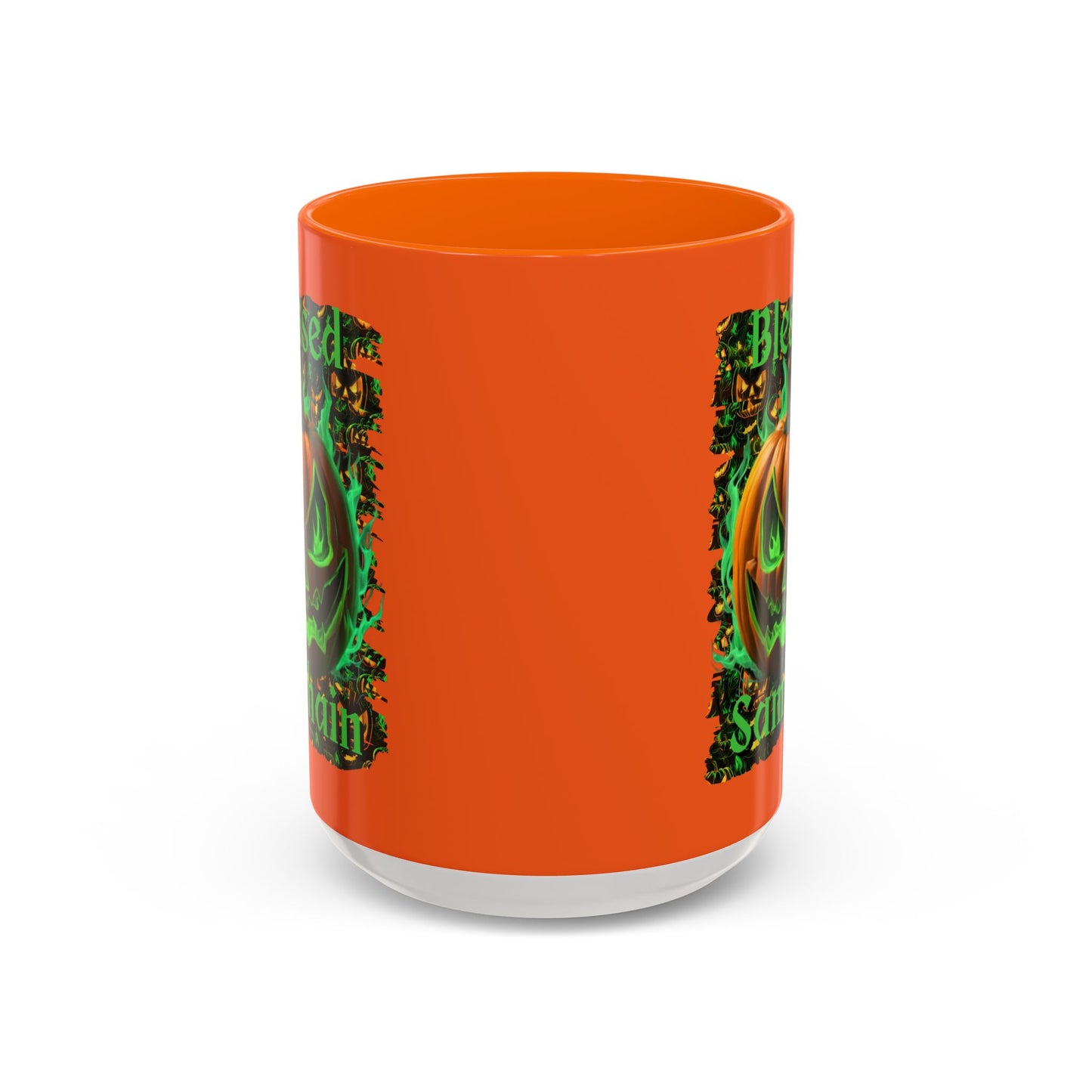 Blessed Samhain Green Jack Orange Accent Mug by CreepyCrafts.boo