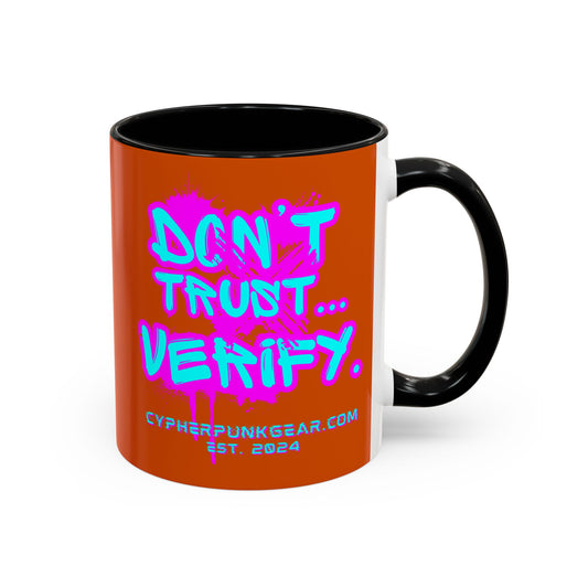 Don't Trust...Verify. Orange Accent Mug by cypherpunkgear.com
