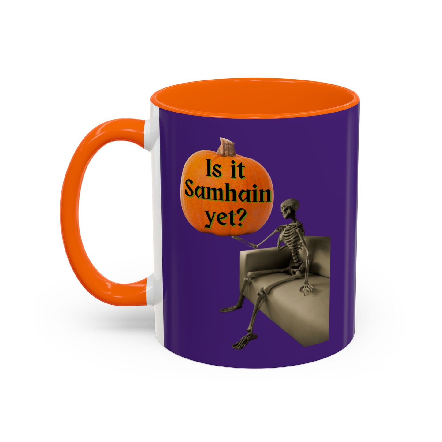 Is it Samhain yet? Skeleton's Pumpkin Purple Accent Mug by CreepyCrafts.boo
