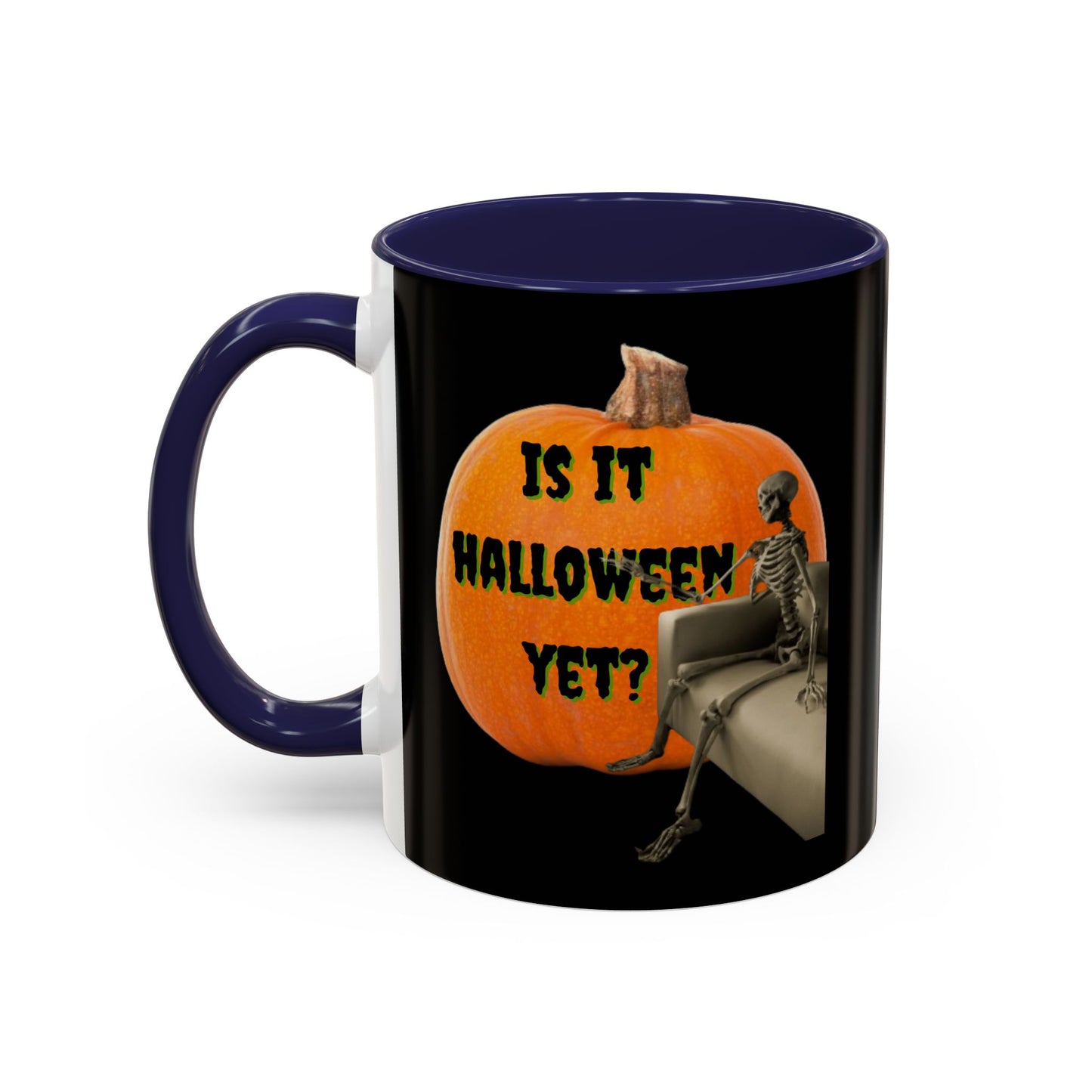 Is it Halloween yet? Skeleton's Giant Pumpkin Black Accent Mug by CreepyCrafts.boo
