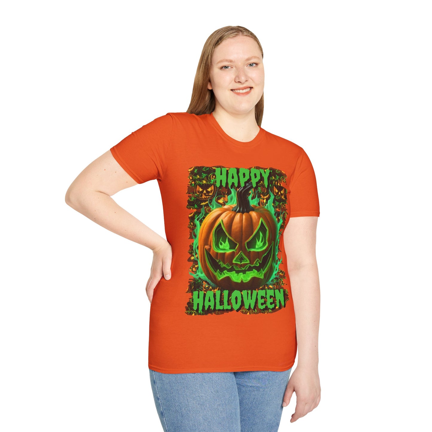 Happy Halloween Green Jack Light colors Unisex T-Shirt by CreepyCrafts.boo