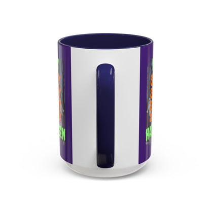 Spooky Happy Halloween Ghost Green font Purple Accent Mug by CreepyCrafts.boo