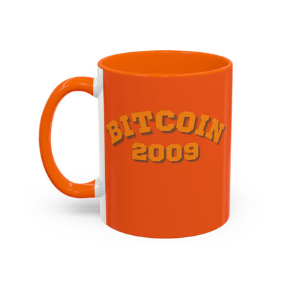 Bitcoin 2009 Orange Accent Mug by cypherpunkgear.com