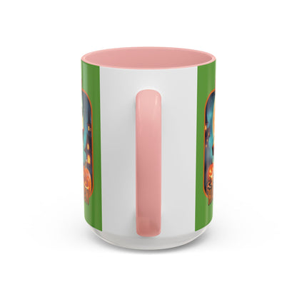 Happy Halloween Little Witch Orange font Green Accent Mug by CreepyCrafts.boo