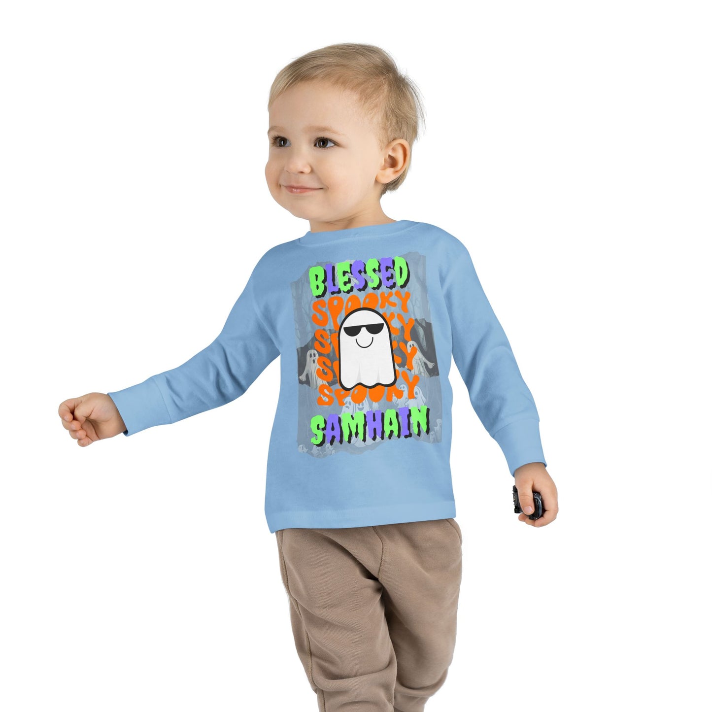Spooky Blessed Samhain Ghost Mixed font Toddler Long Sleeve Tee by CreepyCrafts.boo