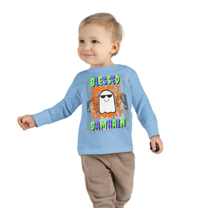 Spooky Blessed Samhain Ghost Mixed font Toddler Long Sleeve Tee by CreepyCrafts.boo