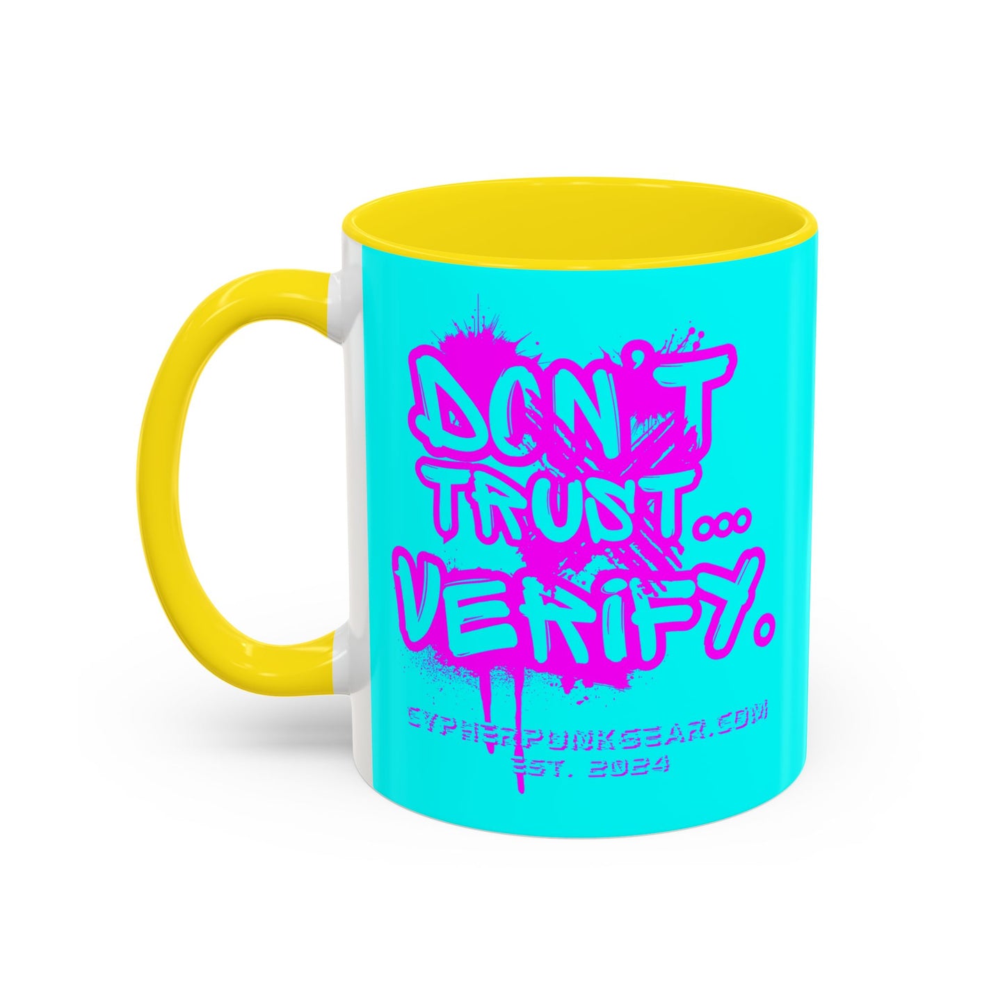Don't Trust...Verify. Cyan Accent Mug by cypherpunkgear.com