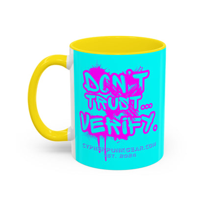 Don't Trust...Verify. Cyan Accent Mug by cypherpunkgear.com