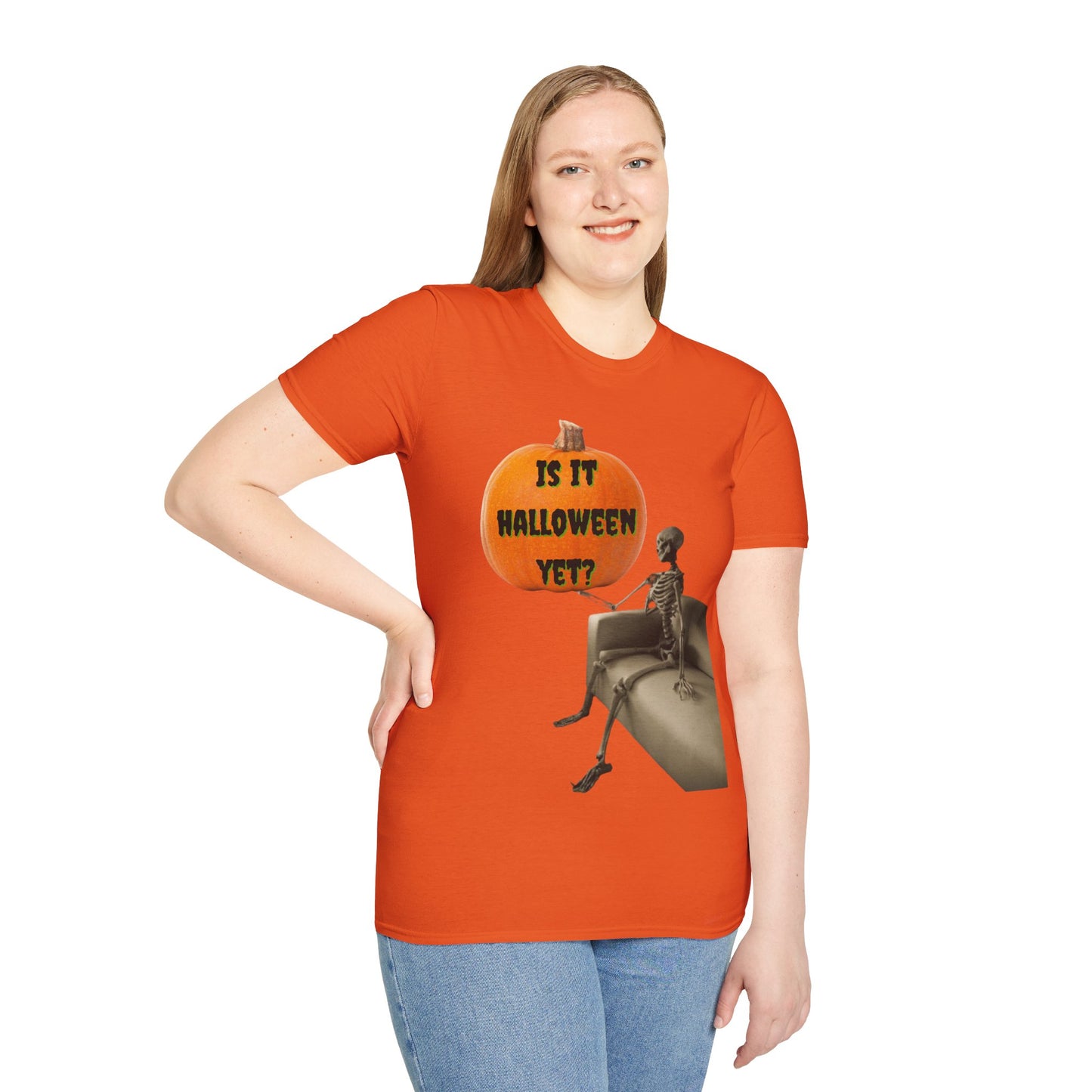 Is it Halloween yet? Skeleton's Pumpkin Light colors Unisex T-Shirt by CreepyCrafts.boo