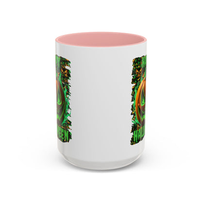 Happy Halloween Green Jack White Accent Mug by CreepyCrafts.boo