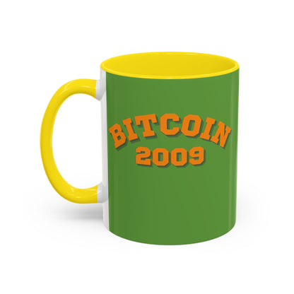 Bitcoin 2009 Green Accent Mug by cypherpunkgear.com