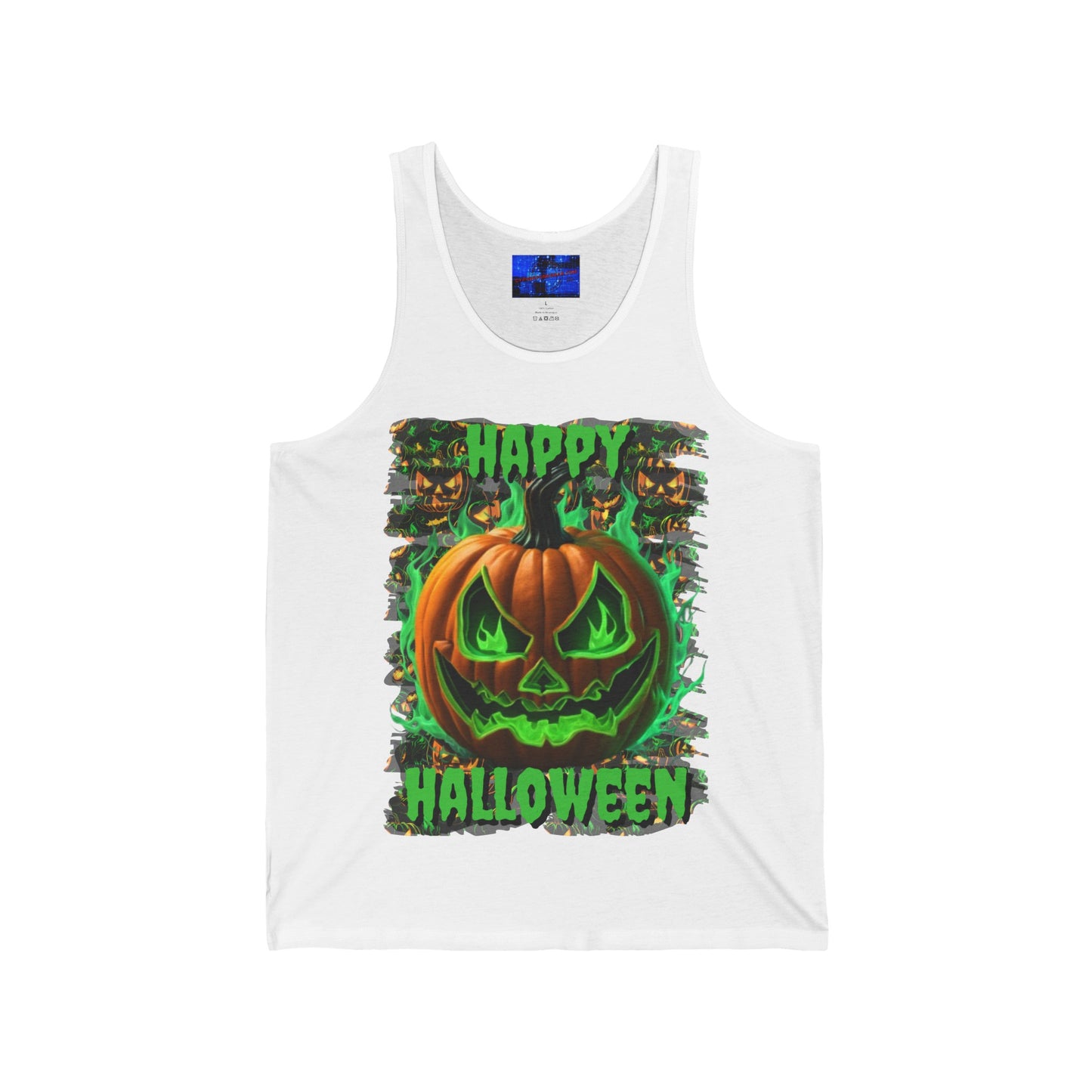 Happy Halloween Green Jack Unisex Jersey Tank Top by cypherpunkgear