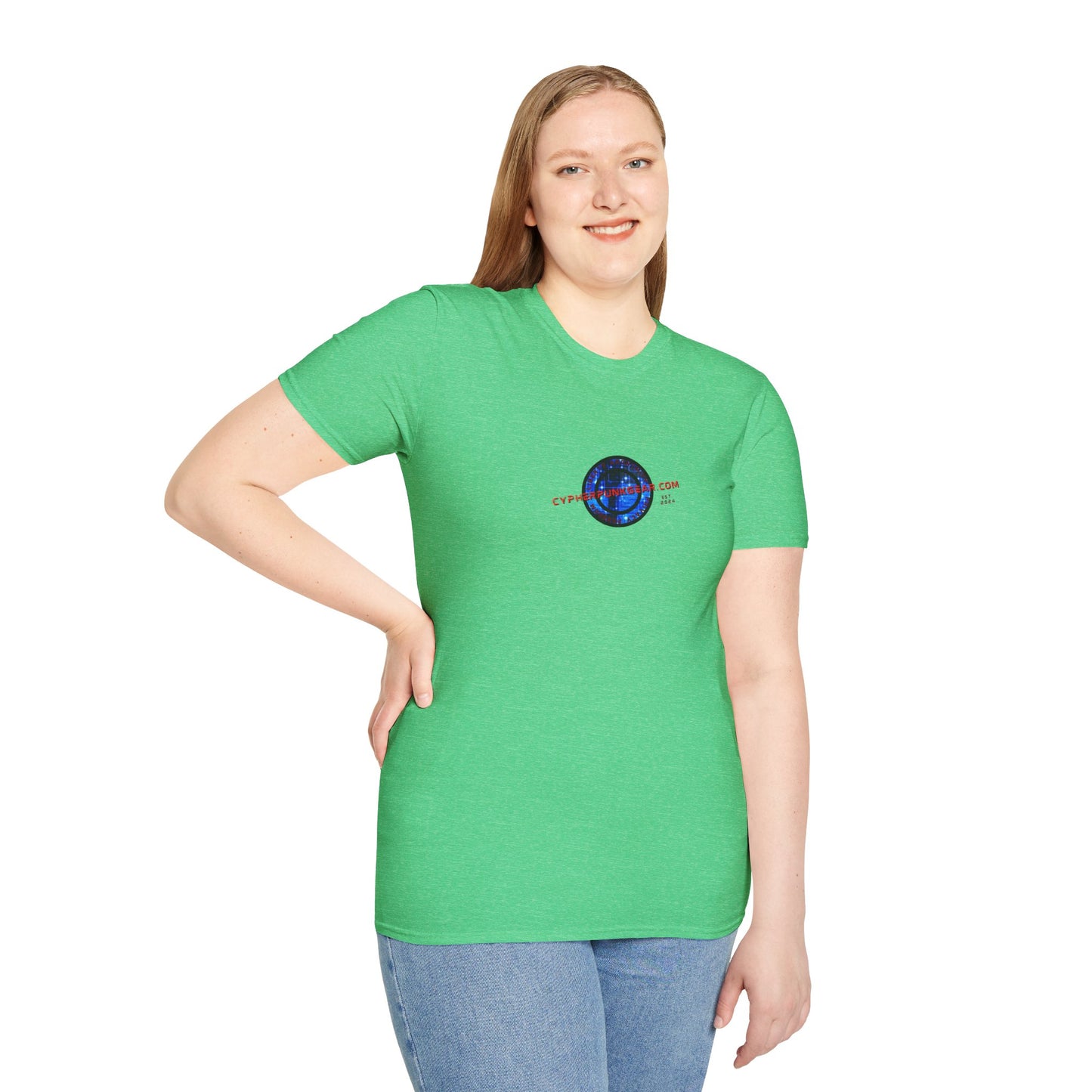 2-sided, cypherpunkgear.com Logo & Cityscape Dark colors Unisex T-Shirt by cypherpunkgear.com