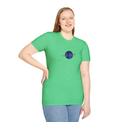2-sided, cypherpunkgear.com Logo & Cityscape Dark colors Unisex T-Shirt by cypherpunkgear.com