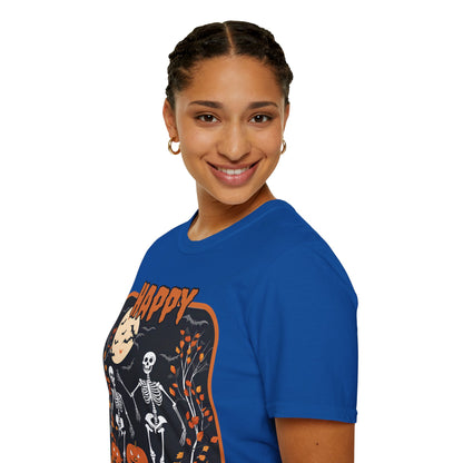 Spooktacular Skeletons of Halloween Dark colors Unisex T-shirt by CreepyCrafts.boo